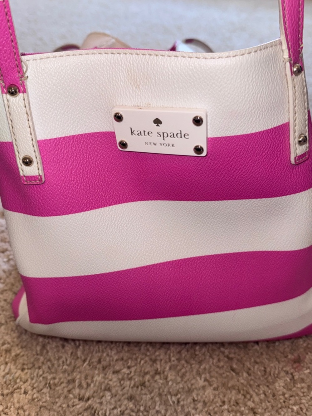 kate spade Pink and White Striped Leather Tote - Picture 2 of 8